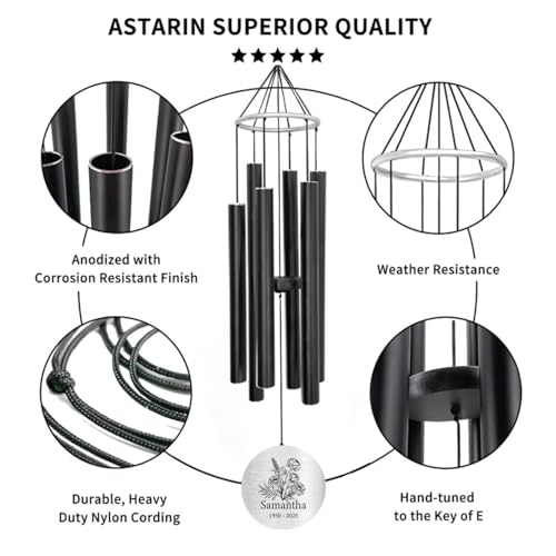 Image of ASTARIN Personalized 30 inch Bereavement Wind Chimes for Outside, Memorial Gift in Remembrance of a Loved One, Sympathy Gift for Loss of Mother Father Husband, Garden Patio Decor