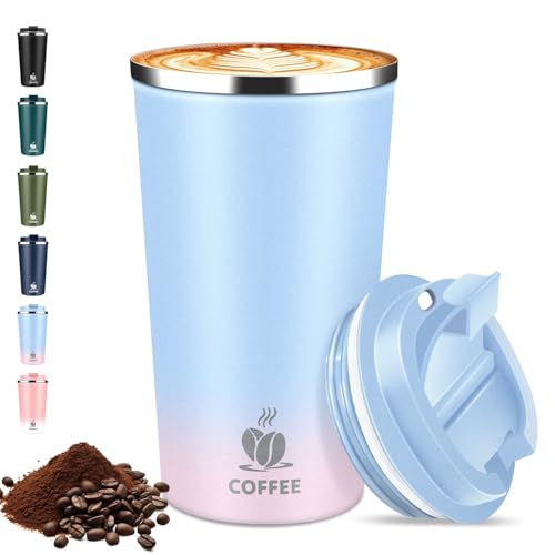 Thermobecher Kaffeebecher to Go - mit Deckel, 510ml Isolierbecher Edelstahl Travel Mug, Auslaufsicherer Thermo Becher für Heiße & Kalte Getränke, Reisebecher für Auto, Büro, Reise