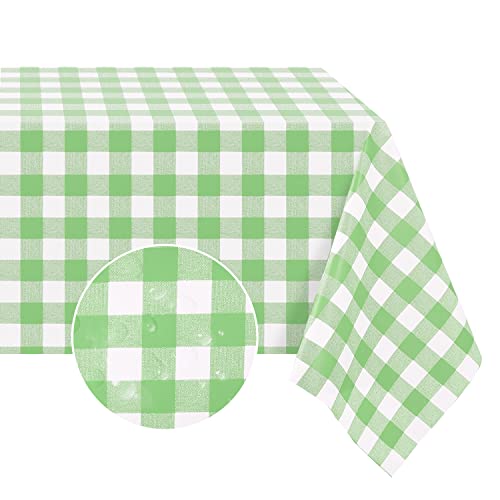 Romanstile Rectangle Vinyl Tablecloth, 100% Waterproof Buffalo Gingham Plastic Table Cloth, Heavy Duty Wipeable Checkered Table Covers for Outdoor, Camping, Picnic, Patio - 54 x 78, Light Green by Romanstile - Used condition - US$18.99