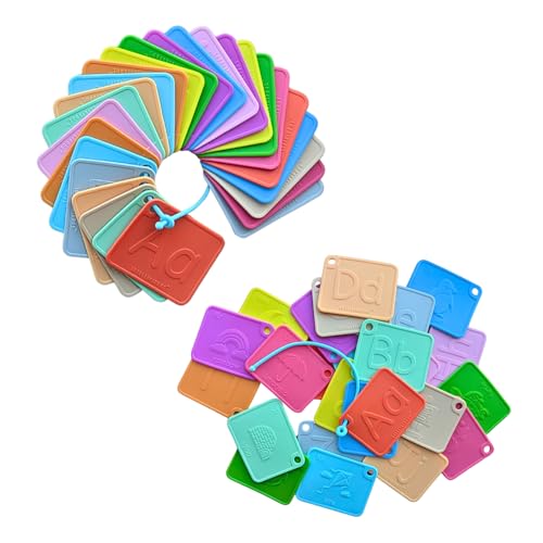 INTELLIKIDDOS SiliABCs Alphabet Flash Cards, Non-Toxic Silicone Alphabet Flash Cards for Toddlers 1-3, Montessori Toddler Preschool Alphabet Learning Activities, Dishwasher Safe Soft Baby ABC Cards