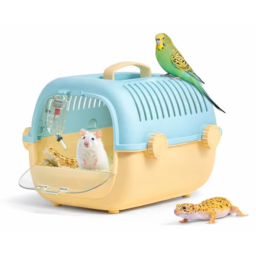 Portable Small Pet Carrier Cage Hamster Travel Carrier with Handle and Water Bottle Breathable Easy-Clean Carry Case for Small Animals Hamsters Gerbils Mice Birds and Small Reptiles