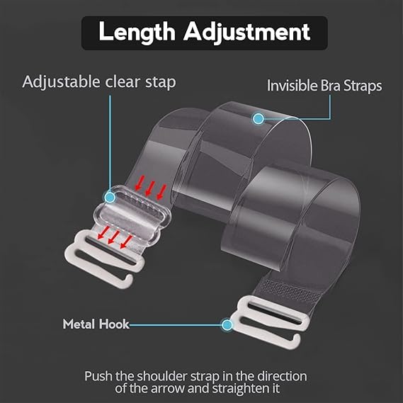 CURATED CART Clear Bra Straps, 2cm Wide Adjustable Transparent Shoulder Straps, Skin-Friendly Silicone with Silver-Plated Hooks - Image 5 thumbnail