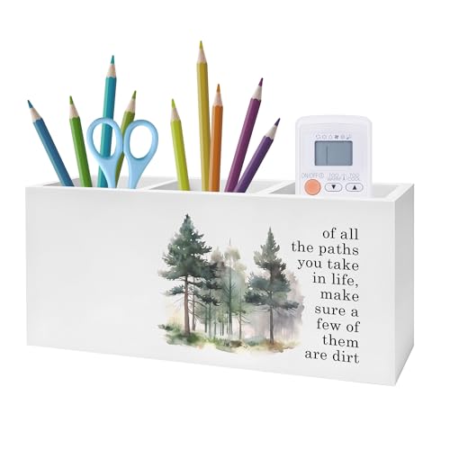 Exqcom Watercolor Forest Inspirational Pen Pencil Holder, Motivational Desk Decor, of All the Paths You Take in Life Pencil Pen Holder Organizer for Home Office Desk Accessories