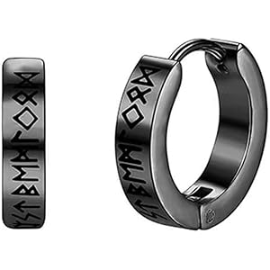 Orecchini Cerchio Vichinghi Con Rune Celtiche - Argento 925/Acciaio Inox Con Onice, Per Uomo E Donna - Foto 10