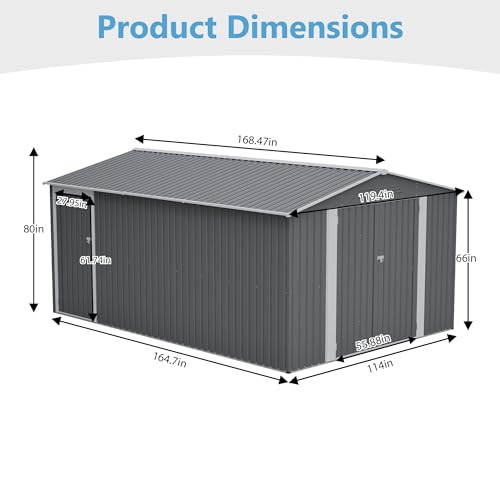 Image of YOPTO 10x14 FT Outdoor Storage Shed,Metal Shed W /Lockable Doors & Floor Frame,Garden Tool House W /Sloped Roof & 4 Air Vents,for Backyard Patio Lawn,Light Gray