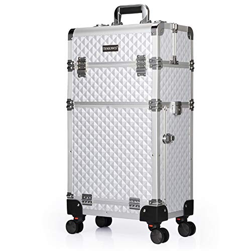 XUE Estuche cosmético, Marco de aleación de Aluminio multifunción, Rueda Universal Grande, Varilla Dividida, Caja de Tatuaje, peluquería Profesional, Varilla Estable muda