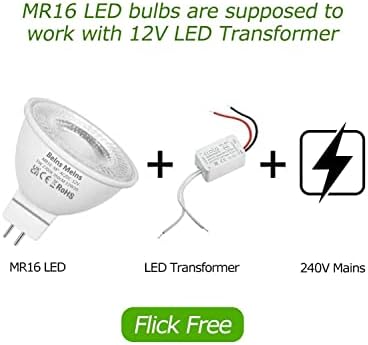 MR16 GU5.3 LED Light Bulbs, Cool White 6500K, 12V 50W Halogen Spotlight Replacement, 5W 12V MR16 LED Bulb GU5.3 Pin Base 350lm 38° Narrow Beam Angle - Pack of 6