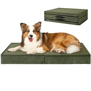 EHEYCIGA Foldable Waterproof Dog Beds for Large Dogs - Outdoor Orthopedic Dog Bed with Washable Removable Cover, Pet Bed Mattress with Handle, Olive Green, 36 x 27 x 3.5 inches EHEYCIGA Foldable Waterproof Dog Beds for Large Dogs Outdoor Orthopedic Dog Bed with Washable Removable Cover Pet Bed Mattress with Handle Olive Green 36 x 27 x 35 inches