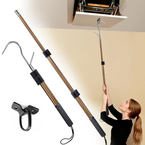 Attic Ladder Pull Down System- attic Pull Down Hook 20-40 InchesTelescoping Extension Rod with D-Ring & Mounting Screws - Replacement for Attic Pull Down Cord