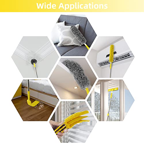 Dusters For Cleaning Household Tools -12 Pcs Microfiber Feather Duster With Extension Pole, Multifunctional Damp Duster For High Ceiling Fan, Cobweb, Blinds, Furniture, Car, Household Cleaning Tools #TOP6