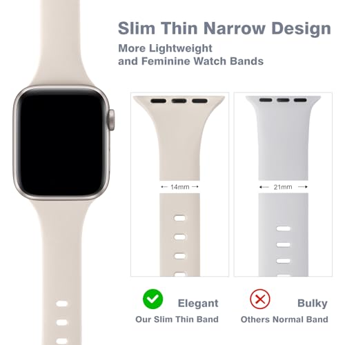 Image of 6 Pack Thin Slim Soft Silicone Bands Compatible with Apple Watch Women Men | 38mm 40mm 41mm 42mm 44mm 45mm 46mm 49mm, Waterproof Lightweight Strap for iWatch Series 11 /10 /9 /8 /7 /6 /5 /4 /3 /2 /1 SE Ultra