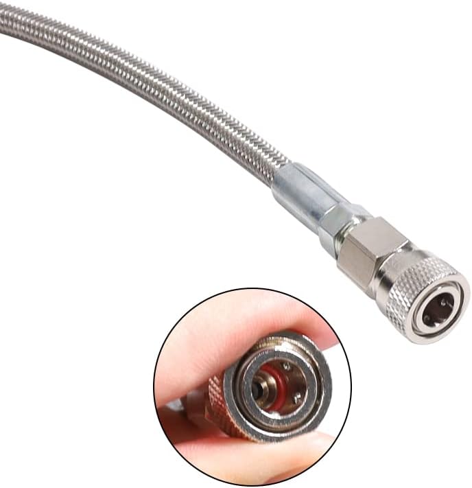 TUXING 4500Psi Pcp Paintball Airsoft Fill Whip Hose Extension,60inch 1.5m Stainless Steel Air Filling Station Charging System with 8mm Male and Female Qick Plug