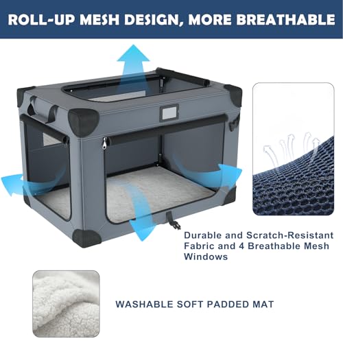QUIBBLICK 42 Inch Soft Dog Crates, Collapsible Dog Travel Crate for Extra Large Dogs Indoor & Outdoor, 3-Door Foldable Pet Kennel with Mesh Windows, Soft Blanket and Foldable Bowl by QUIBBLICK - Image 2