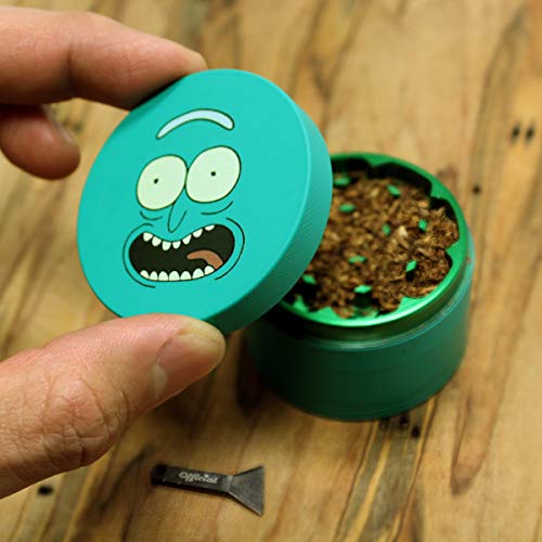 Rick and Morty Herb Grinder - Pickle Rick - SOFT TOUCH Matte Smooth 4 Piece Grinder For Herb & Spice With BONUS Scraper - Rick and Morty Gifts - 2.2 Inches - Thumbnail 2