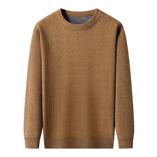 Men'S O-Neck Long-Sleeved Fleece Thickened Knitted Sweater Warm Autumn and Winter Striped Sweater3