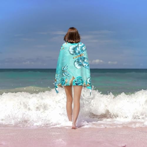 Serviette de bain microfibre bleu clair papillon absorbante - 7