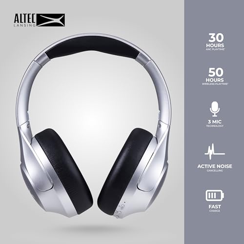 Image of Altec Lansing ComfortQ 2.0 Over Ear Bluetooth Headphones, Wireless Noise Cancelling Headphones with 50-Hour Battery, Foldable Design, Voice Assistant, Quick Charge, Bluetooth 5.3