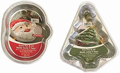Aluminum Disposable Cake Pan with Lid, 2 Set Bundle, 1 Christmas Tree, 1 Santa