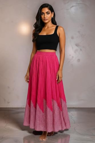 Image of Premium Long Skirt | Stylish Long Crushed Cotton & Unique Prints | Floor Length Skirt for Women | Elastic Waist Premium Maxi Skirt - Comfortable Casual Wear