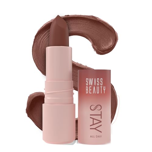 Image of Swiss Beauty Stay All Day Lipstick | 12-Hour Stay | Transfer-Proof | Matte Finish | With Vitamin E & Shea Butter | Shade- 7. Sassy, 4g (1 Count)