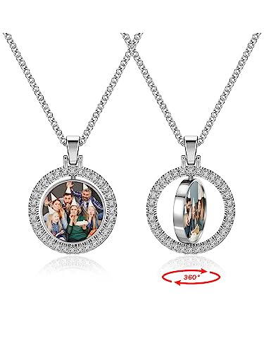 Zysta Personalized Picture Necklace Double Sided Photo Custom Memory Pendant Full Color Photo Engraved Rotating Necklace Hip Hop Jewelry for Men and Women4