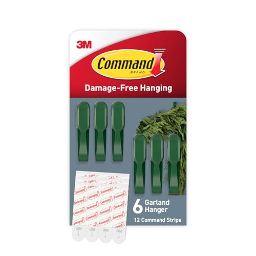 Command Fireplace Mantle Garland Holder for Displaying Garlands Wreaths and Holiday Decor Without Leaving Damage Holes or Residue Holds 2lbs Green 6 Pack