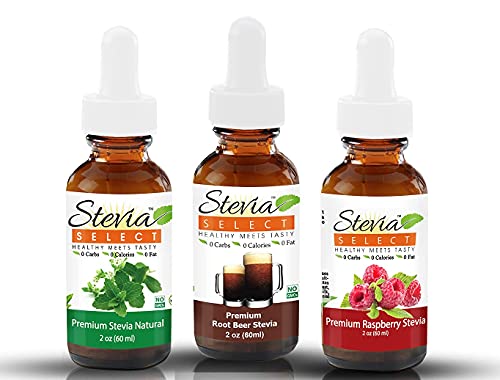 Stevia Drops Liquid Natural, Raspberry, & Root Beer Stevia Select Keto Coffee Sugar-Free Stevia Flavors Bundle (3) Pack 2 Oz.