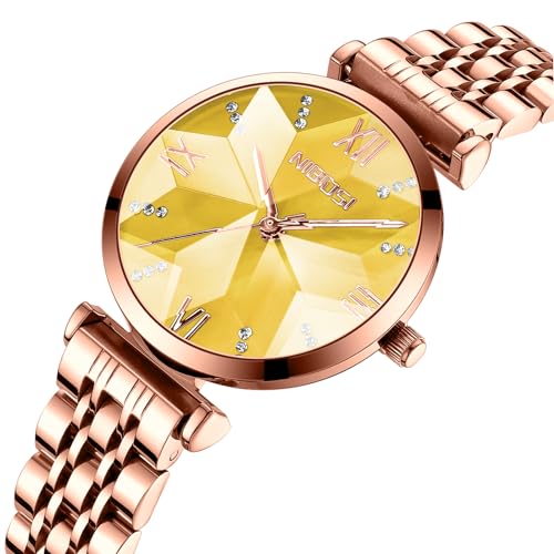 NIBOSI Women's Watch Analog Green Dial Wrist Watch for Ladies Luxury Diamond Rose Gold Stainless Steel Square Watch Girls Jewelry Bracelet