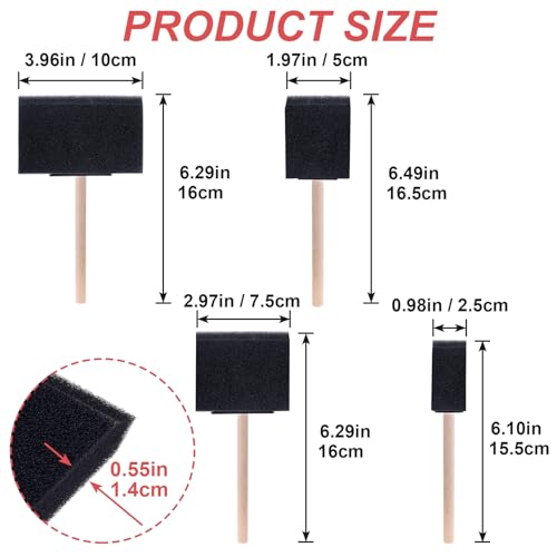 CustomyLife 4 Pcs Foam Paint Brushes, 4 Sizes Wood Handle Sponge Paint Brush 1