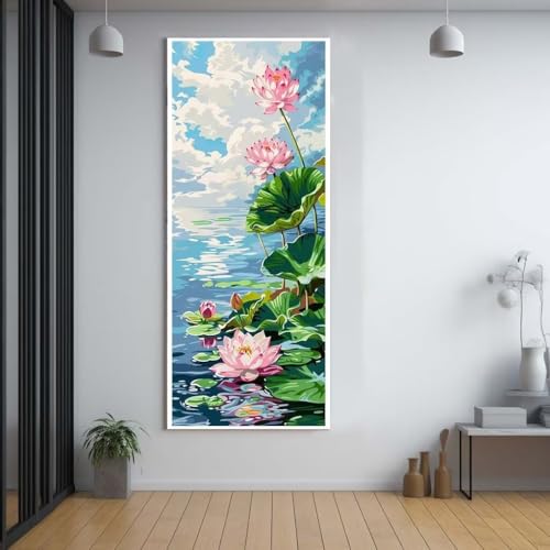 Broderie peinture diamant Kit Complet Square fleur de lotus mosaïque murale 60x150