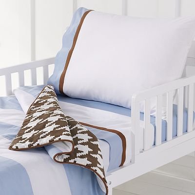 Bacati - Metro Blue/White/Chocolate 4 Piece Toddler Bedding Set