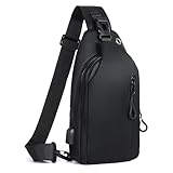 VALUEQLO Waterproof Sling Bag for Men Women Crossbody Backpack with USB Charging Port & Headphone Hole, Anti Theft Chest Pack Daypack, Adjustable Shoulder Bag for Travel, Hiking, Running Black