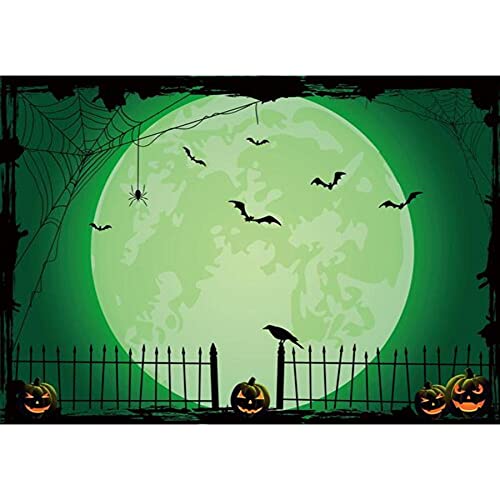 7X5Ft Green Halloween Photo Backdrop For Parties Large Pumpkin Patch Moon Picture Photography Background Kids Wall Banner Photobooth Witch Haunted House Decorations Festival Tapestry #TOP22