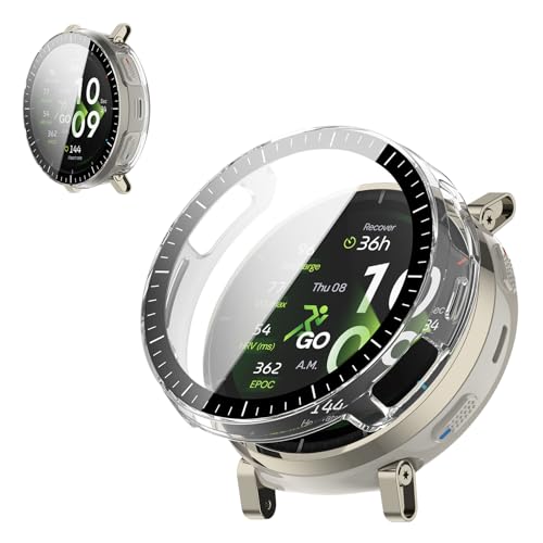 For Amazfit Active 3 Premium �P�[�X �t�B����+PC�t���[�� ��̌^ �ی�J�o�[ �K���X�t�B���� ��̌^ �h�� �h�o�yHUKWIMO�z 3D�S�ʕی� �w��h�~ HD�����ߗ� ���ɋ��� �C�A�[�� �ɔ� �������� ���˒ጸ (����)
