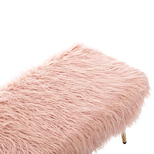 Singoulity Pink Fur Bench For Bedroom, Faux Furry Ottoman Bench, Modern Furniture Vanity Bench For Living Room Bedroom (Pink) #TOP5