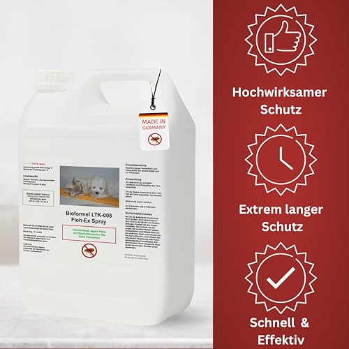 Biodelta Anti Flohspray 5L für Hund Katze - Floh-Ex Umgebungsspray Haustier Hundeflöhe Katzenflöhe bekämpfen bei akutem Befall & präventiv - Flöhe Spray Wohnung Möbel Bett - hochwirksam