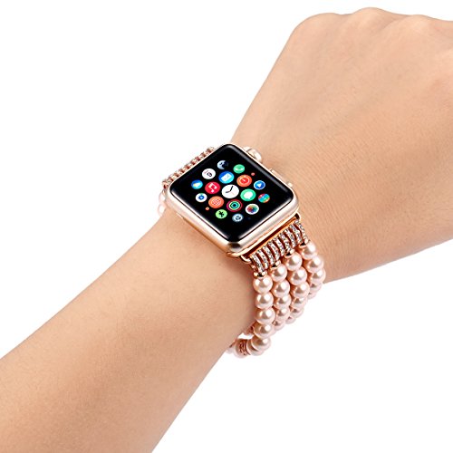 Fastgo Compatible With Apple Watch Bands 44Mm 42Mm 45Mm 49Mm Series 4, Pearl Bracelet Replacement Elastic Strap Cuff For Iwatch Se & Series Ultra 8 7 6 5 4 3 2 1 Pink (Pink-42/44/45/49Mm) #TOP2