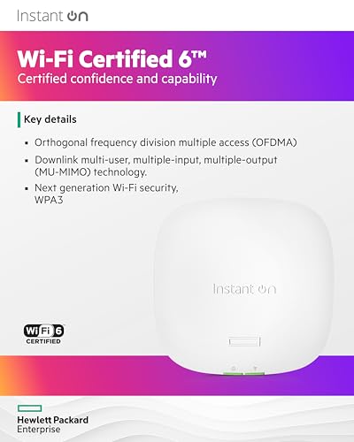 Image of HPE Networking Instant On Access Point AP22 2x2 WiFi 6 Indoor Wireless Access Point (3 Pack) | Long Range, Secure, Smart Mesh Support | Power Source Not Included | US Model (R4W01A-3PACK)