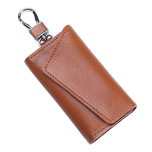 Wooya Porte-Clés De Voiture en Cuir Étui Hommes Femmes Porte-Clés Porte-Organisateur Pochette Vache Fendue Mini Portefeuille Sac À Cartes-Marron Cover