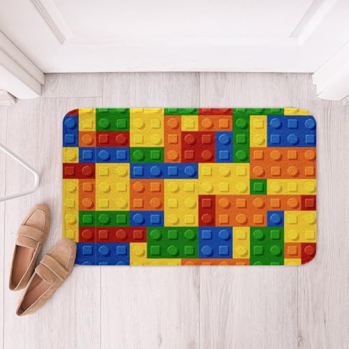 Image of Feelyou Building Blocks Bath Rugs for Bathroom Non Slip Absorbent Bathroom Rugs Kids Boys Girls Colorful Geometric Bath Mats Area Rug Carpet for Kitchen Bedroom Living Room 16"x24"