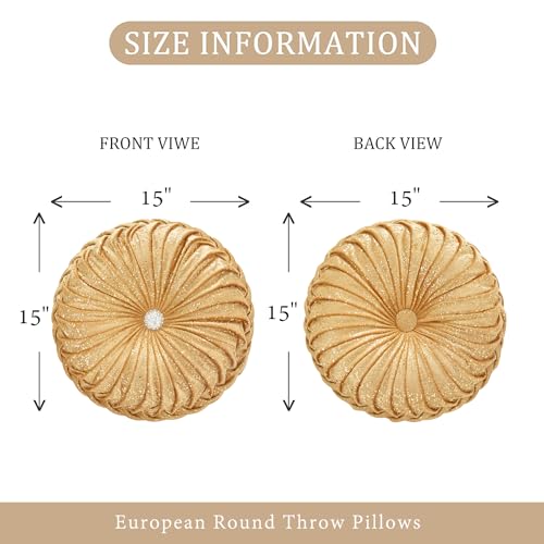 Image of EUCIOR Round Throw Pillows,Golden Throw Pillows,Soft Spandex Velvet Fabric,Pumpkin Pleated Handmade Gold Round Velvet Decorative Pillow for Sofa Bedroom Livingroom(Golden)