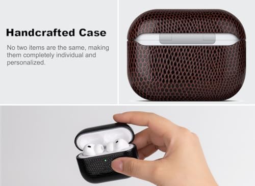 Image of Haobobro Handmade Case - for AirPods Pro 3 Case Cover - Selected Vegan Leather, Lizard Skin Texture, Drop Protective Hard Shell Cover for AirPods Pro 3rd Generation Earbuds - Coffee