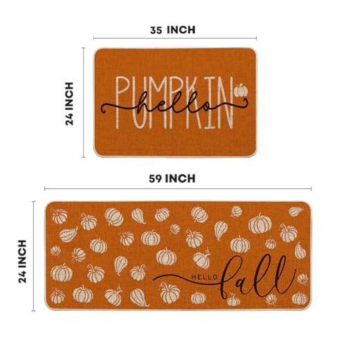 Artoid Mode Orange Hello Pumpkin Fall Kitchen Mats Set of 2-24x35+24x59 - Image 3
