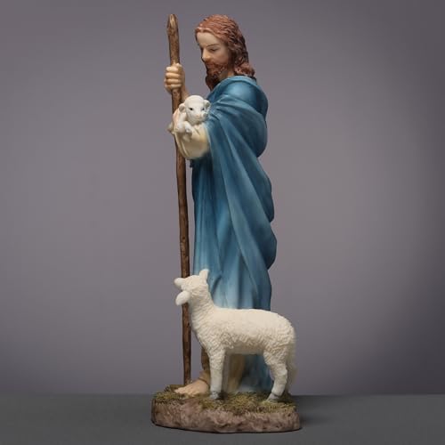 Figura decorativa Jesús el Pastor en resina pintada a mano miniatura 3