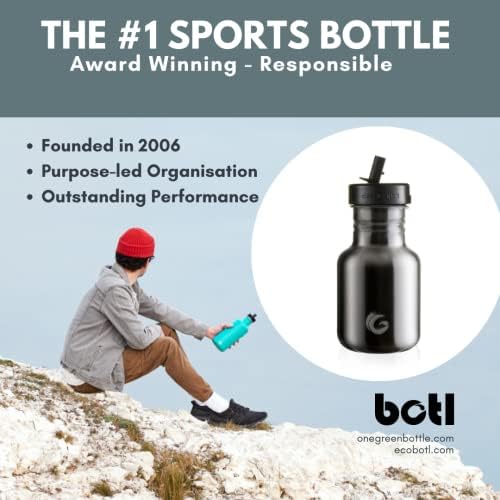 One Green Bottle BOTL Tough Canteen Water Bottle with Sports Cap, Stainless Steel Water Bottle, Non-Insulated, Single-Skinned Eco Bottle, 350ml (plain stainess steel)