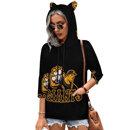 [AgaLus] 読売巨人軍 レディース トップス パーカー オシャレウォーカー 風合いスラブ半袖パーカー レディース シャツ パーカー スタンドフーディー 五分袖 シャツ パーカー フード 通勤 通学 シンプル アウター ゆったり かっこいい トレーナー 秋服 3XL