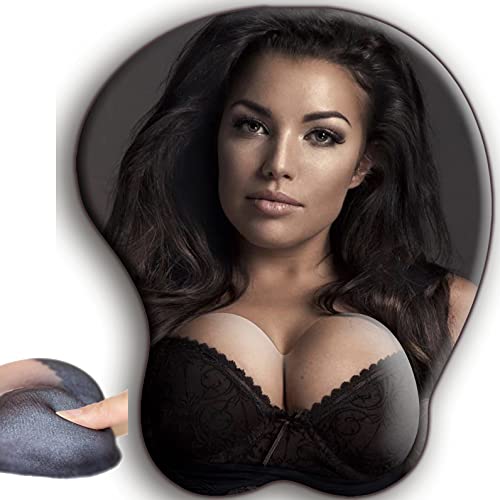Tapis de souris sexy en silicone avec repose-main 3D Boobs Seins Girl Brunette