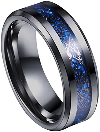 Tanyoyo 8mm Blue Black Dragon Pattern Beveled Edges Celtic Rings Jewelry Wedding Band For Men 7-14 image 5