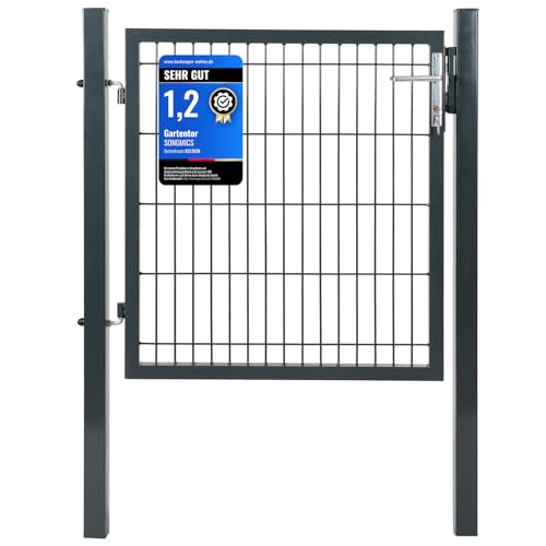 SONGMICS Gartentor, Gartentür, verzinkter Stahl, Zauntor, Hoftor, abschließbar, rechteckiges Rohr, Tür 106 x 90 cm (B x H), grau GGD250G