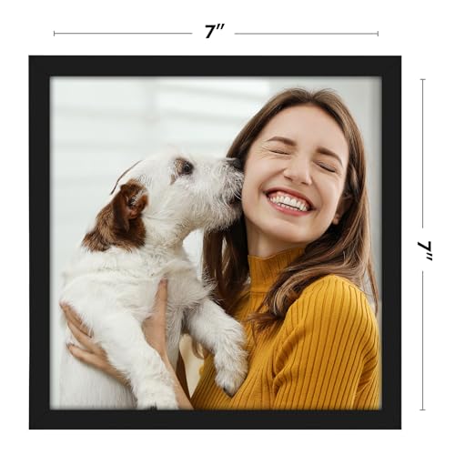 Image of Americanflat 7x7 Picture Frame with Shatter-Resistant Glass - Streamline Collection - Thin Border Square Frame for Tabletop and Wall Display - Hanging Hardware and Easel Stand Included - Black
